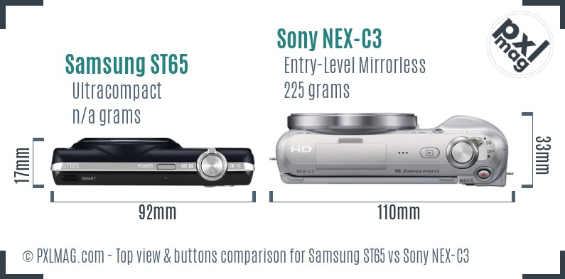Samsung ST65 vs Sony NEX-C3 top view buttons comparison