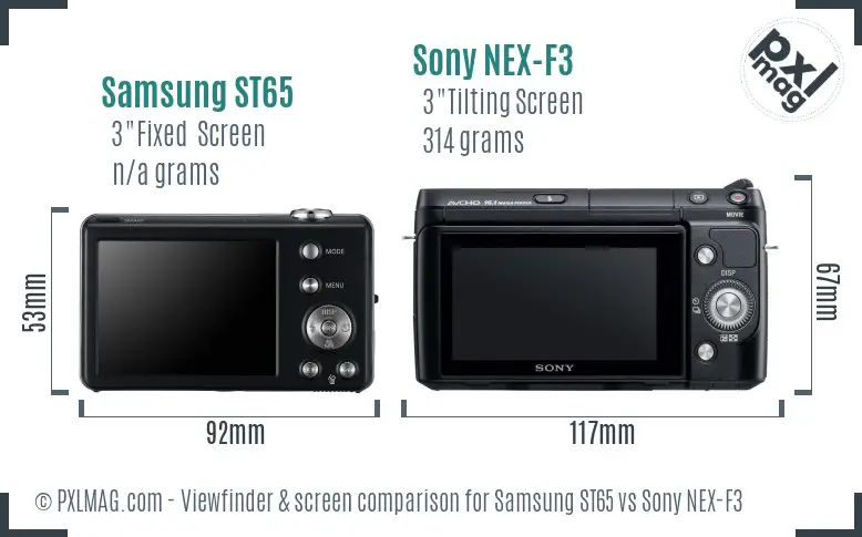 Samsung ST65 vs Sony NEX-F3 Screen and Viewfinder comparison