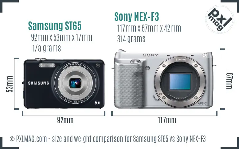 Samsung ST65 vs Sony NEX-F3 size comparison