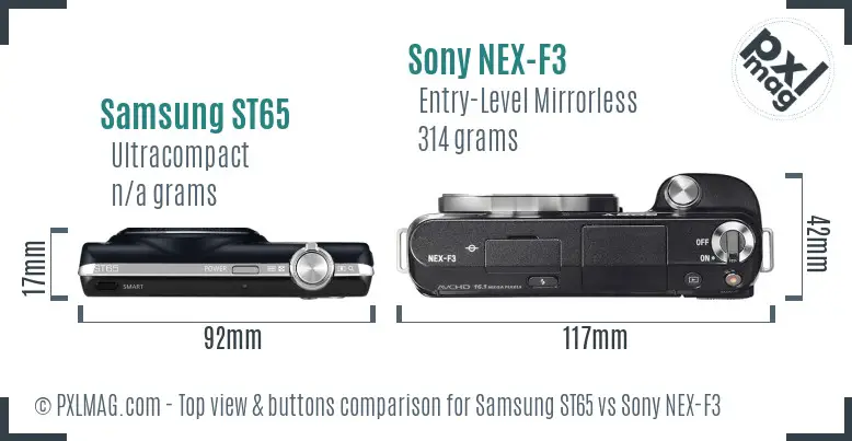 Samsung ST65 vs Sony NEX-F3 top view buttons comparison