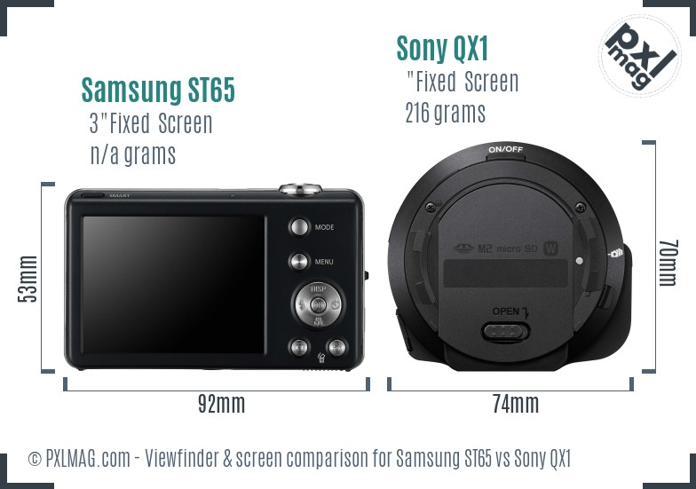 Samsung ST65 vs Sony QX1 Screen and Viewfinder comparison