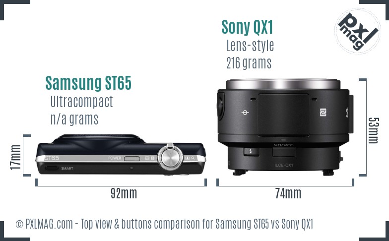 Samsung ST65 vs Sony QX1 top view buttons comparison