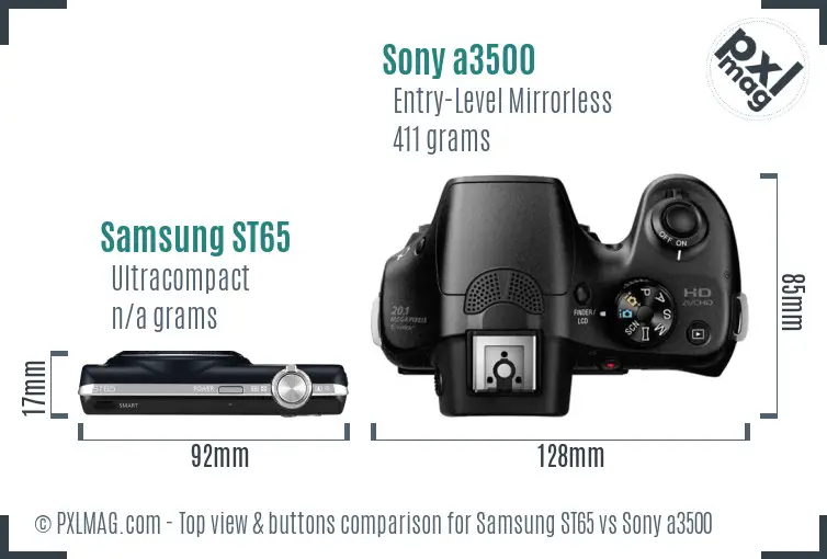 Samsung ST65 vs Sony a3500 top view buttons comparison