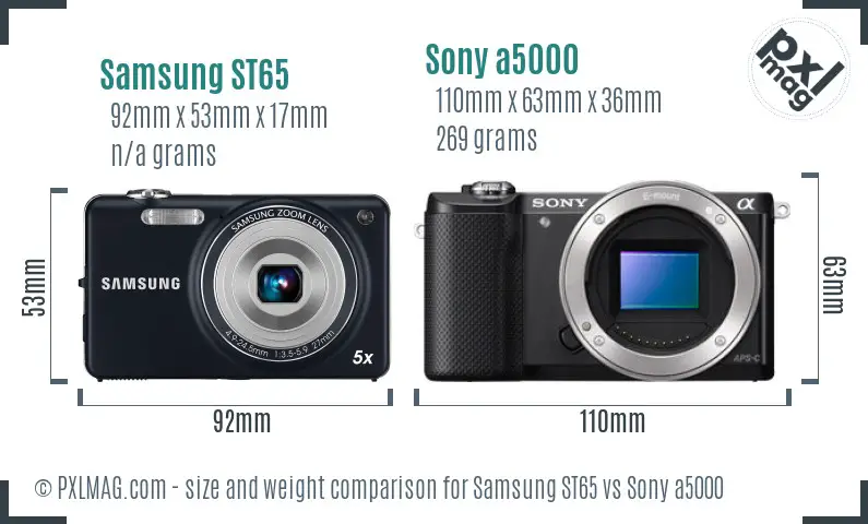 Samsung ST65 vs Sony a5000 size comparison