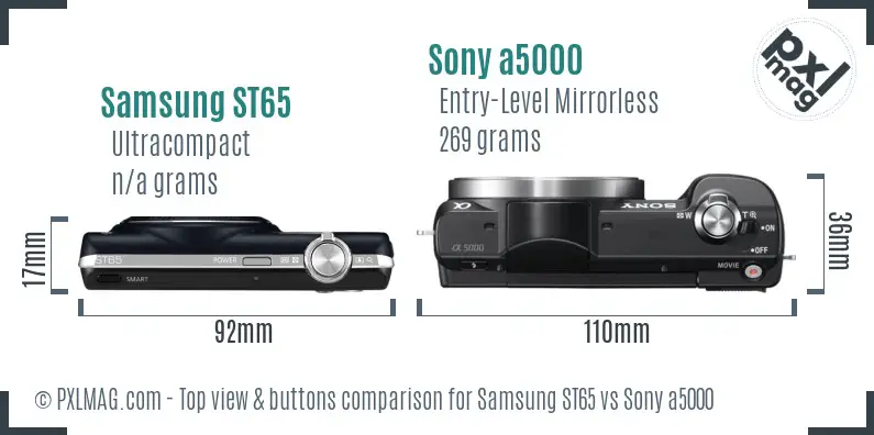 Samsung ST65 vs Sony a5000 top view buttons comparison