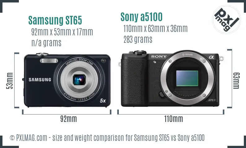 Samsung ST65 vs Sony a5100 size comparison