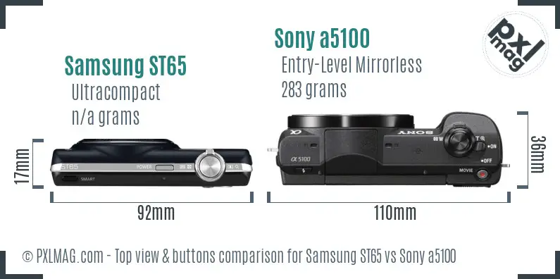 Samsung ST65 vs Sony a5100 top view buttons comparison