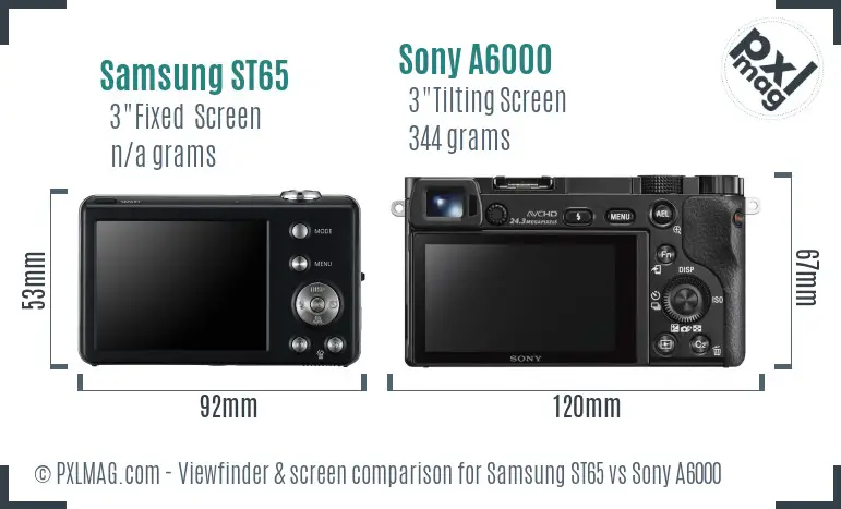 Samsung ST65 vs Sony A6000 Screen and Viewfinder comparison