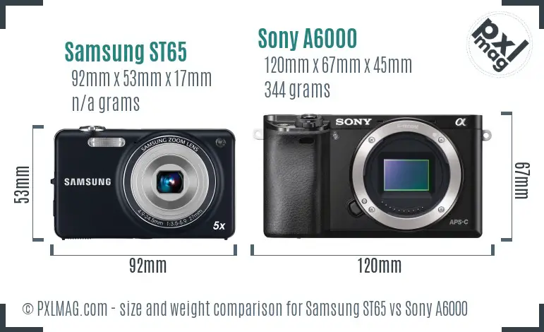 Samsung ST65 vs Sony A6000 size comparison