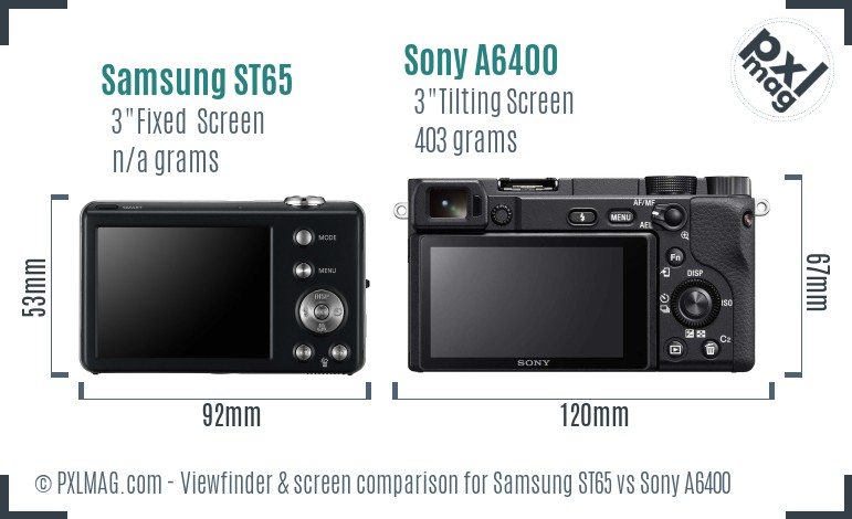 Samsung ST65 vs Sony A6400 Screen and Viewfinder comparison