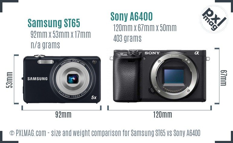Samsung ST65 vs Sony A6400 size comparison