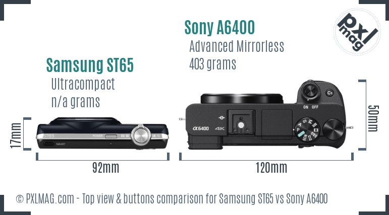 Samsung ST65 vs Sony A6400 top view buttons comparison