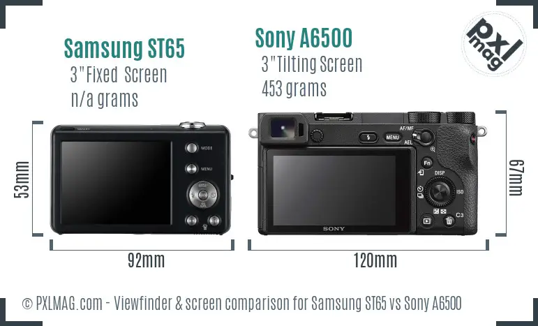 Samsung ST65 vs Sony A6500 Screen and Viewfinder comparison