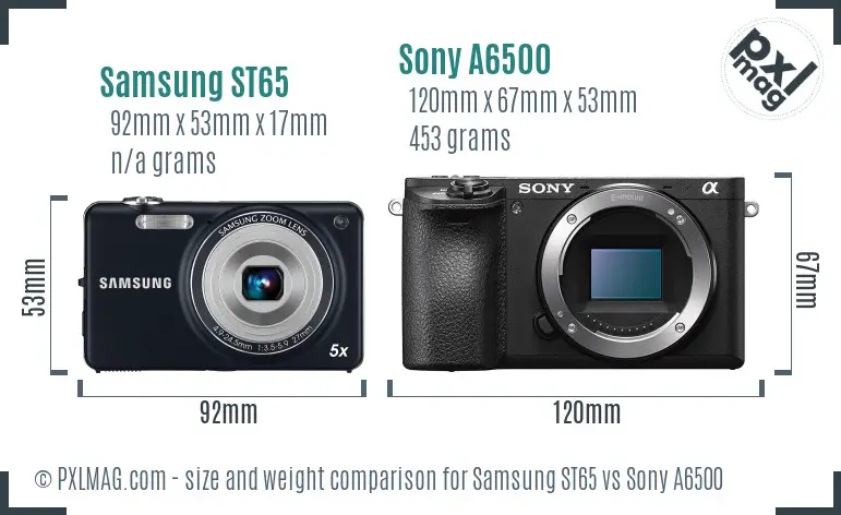 Samsung ST65 vs Sony A6500 size comparison