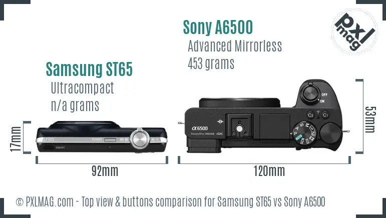 Samsung ST65 vs Sony A6500 top view buttons comparison