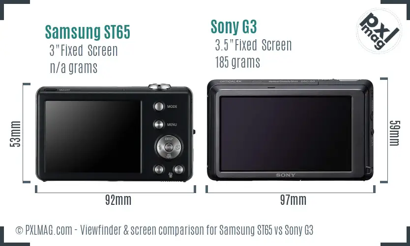 Samsung ST65 vs Sony G3 Screen and Viewfinder comparison Samsung ST65 vs Sony G3 Screen and Viewfinder comparison