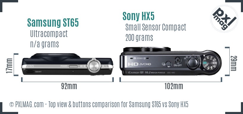 Samsung ST65 vs Sony HX5 top view buttons comparison