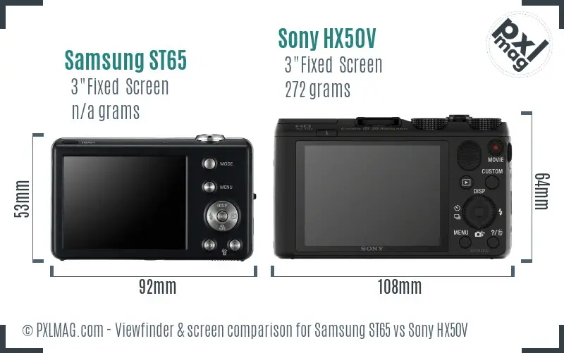 Samsung ST65 vs Sony HX50V Screen and Viewfinder comparison