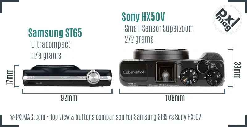 Samsung ST65 vs Sony HX50V top view buttons comparison