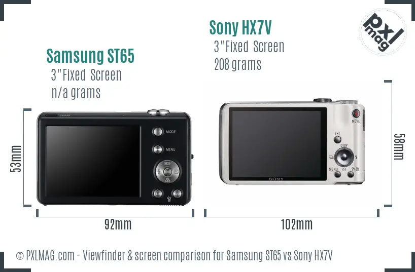 Samsung ST65 vs Sony HX7V Screen and Viewfinder comparison