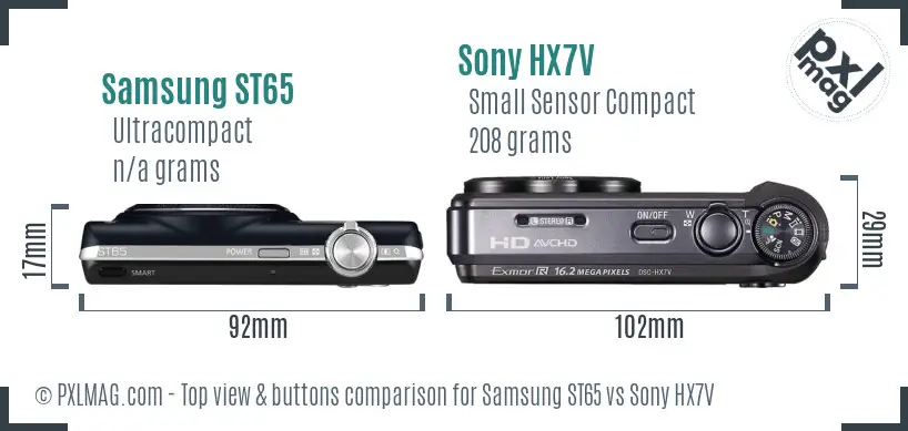 Samsung ST65 vs Sony HX7V top view buttons comparison