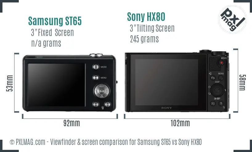 Samsung ST65 vs Sony HX80 Screen and Viewfinder comparison