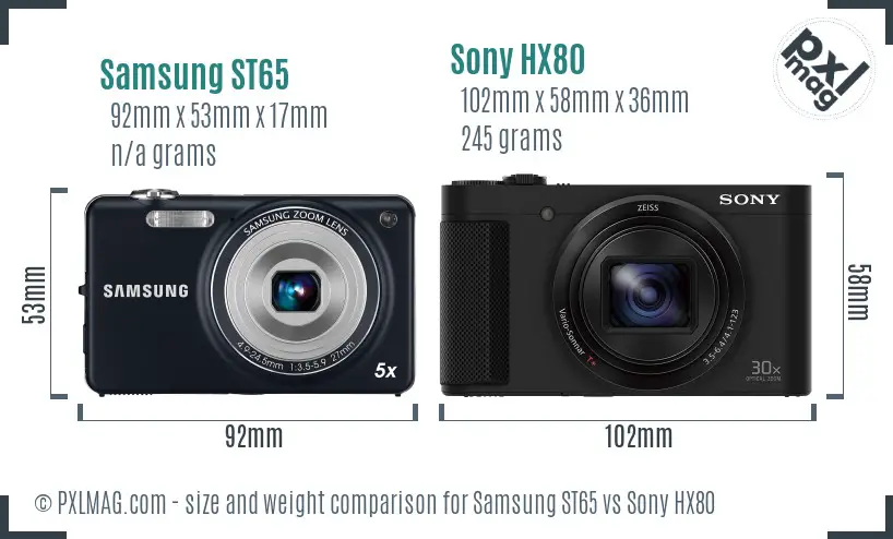 Samsung ST65 vs Sony HX80 size comparison