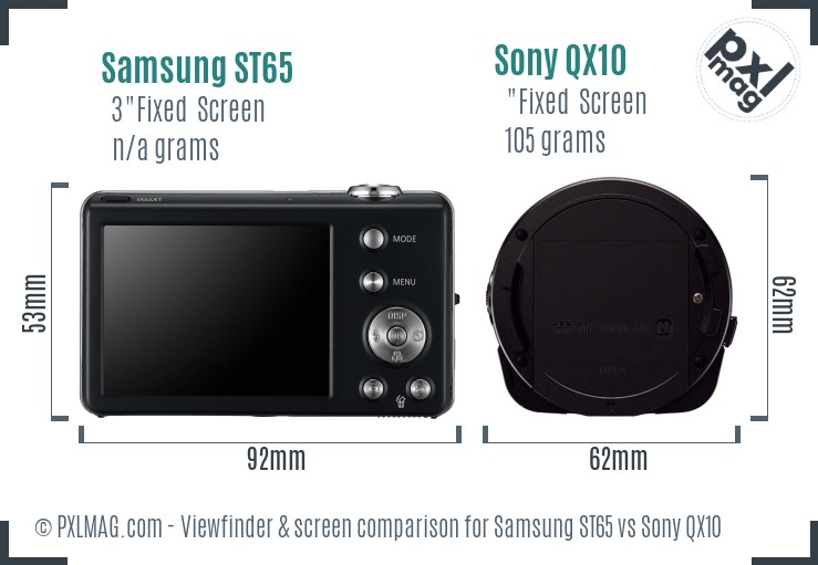 Samsung ST65 vs Sony QX10 Screen and Viewfinder comparison