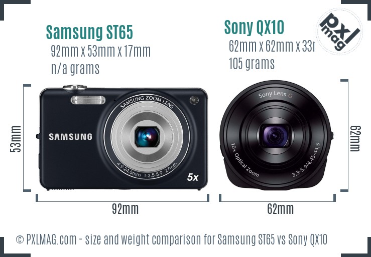 Samsung ST65 vs Sony QX10 size comparison Samsung ST65 vs Sony QX10 size comparison