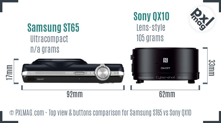 Samsung ST65 vs Sony QX10 top view buttons comparison