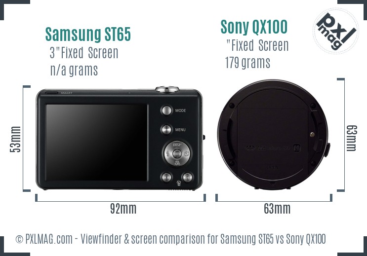 Samsung ST65 vs Sony QX100 Screen and Viewfinder comparison