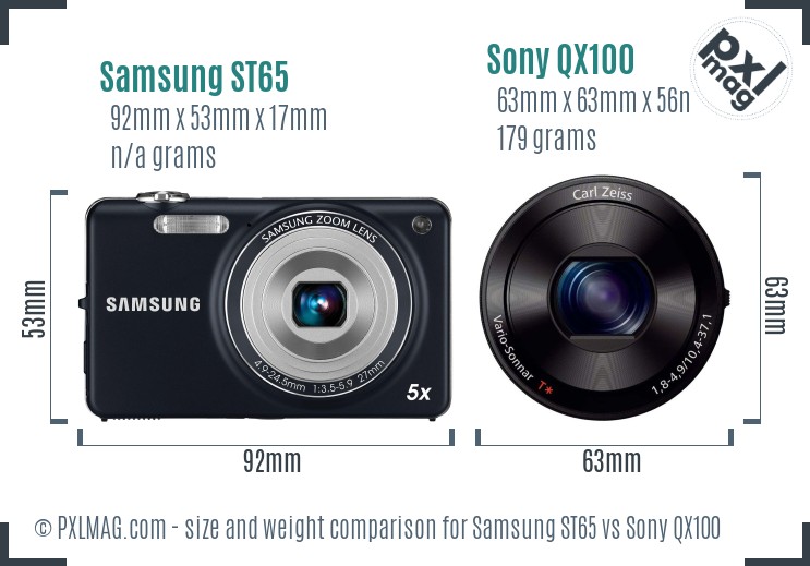 Samsung ST65 vs Sony QX100 size comparison