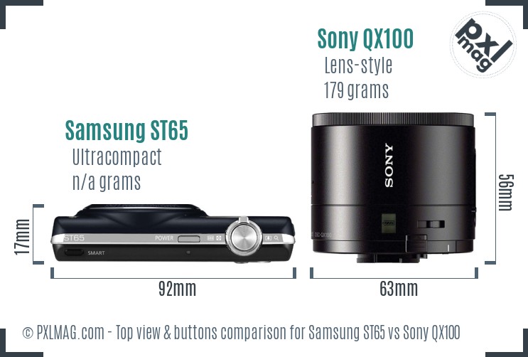 Samsung ST65 vs Sony QX100 top view buttons comparison