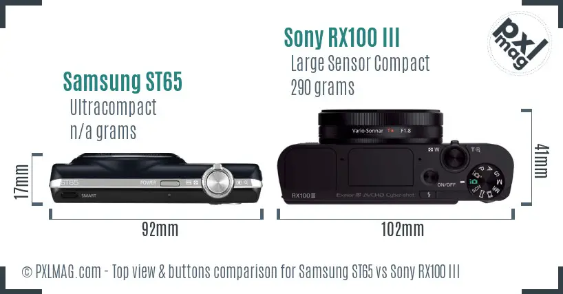 Samsung ST65 vs Sony RX100 III top view buttons comparison