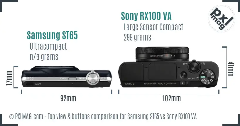 Samsung ST65 vs Sony RX100 VA top view buttons comparison