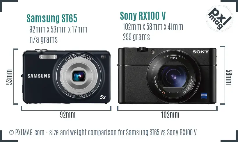 Samsung ST65 vs Sony RX100 V size comparison Samsung ST65 vs Sony RX100 V size comparison