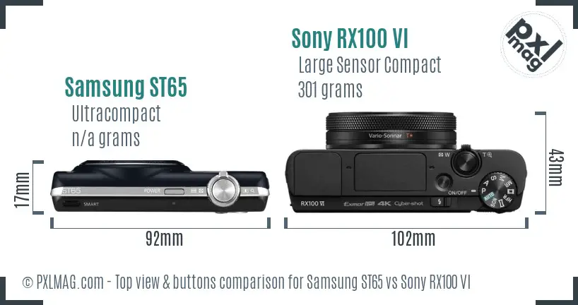 Samsung ST65 vs Sony RX100 VI top view buttons comparison