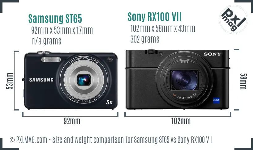 Samsung ST65 vs Sony RX100 VII size comparison