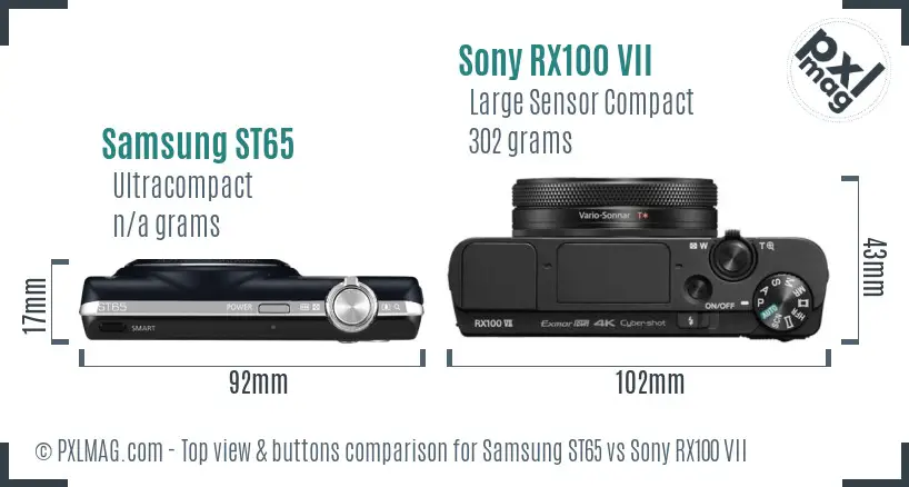 Samsung ST65 vs Sony RX100 VII top view buttons comparison