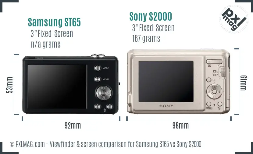 Samsung ST65 vs Sony S2000 Screen and Viewfinder comparison