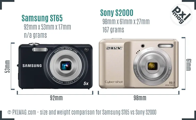Samsung ST65 vs Sony S2000 size comparison