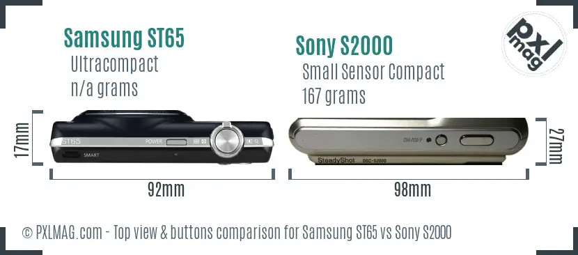 Samsung ST65 vs Sony S2000 top view buttons comparison