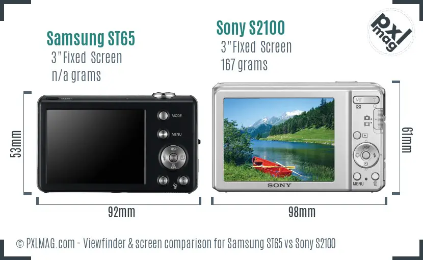 Samsung ST65 vs Sony S2100 Screen and Viewfinder comparison Samsung ST65 vs Sony S2100 Screen and Viewfinder comparison