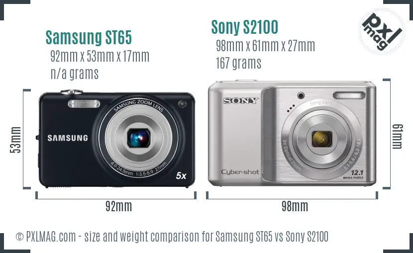 Samsung ST65 vs Sony S2100 size comparison Samsung ST65 vs Sony S2100 size comparison