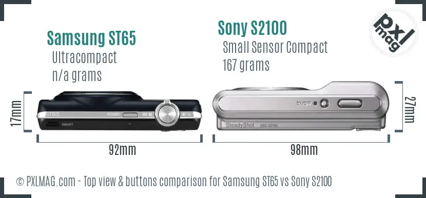Samsung ST65 vs Sony S2100 top view buttons comparison Samsung ST65 vs Sony S2100 top view buttons comparison