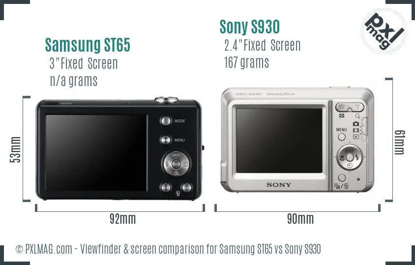 Samsung ST65 vs Sony S930 Screen and Viewfinder comparison