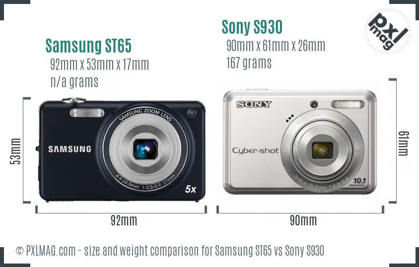 Samsung ST65 vs Sony S930 size comparison