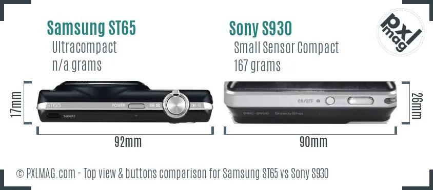 Samsung ST65 vs Sony S930 top view buttons comparison