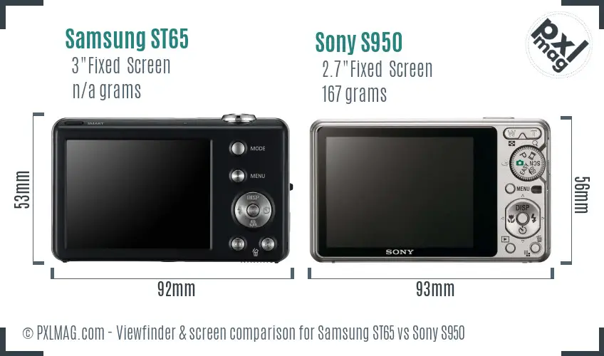 Samsung ST65 vs Sony S950 Screen and Viewfinder comparison