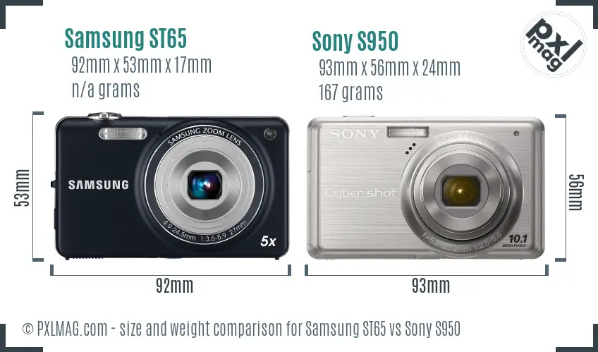 Samsung ST65 vs Sony S950 size comparison